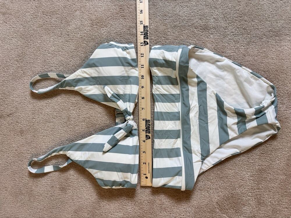 green and white stripe bikini medium